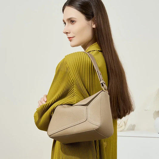 Cowhide Geometric Shoulder Bag