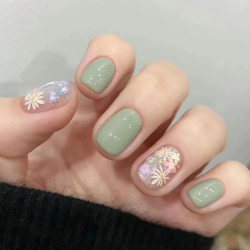 Pink Floral Press Nails