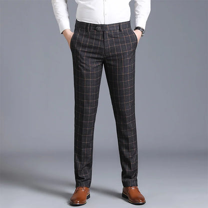 Plaid Slim Leg Work Trousers