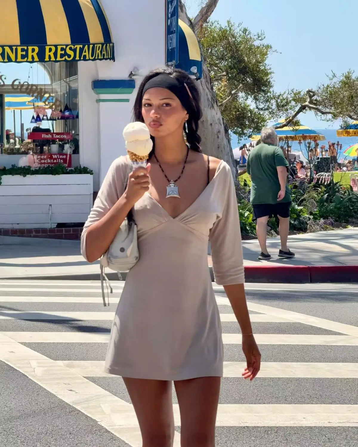 Half-Sleeve V-Neck Mini Dress