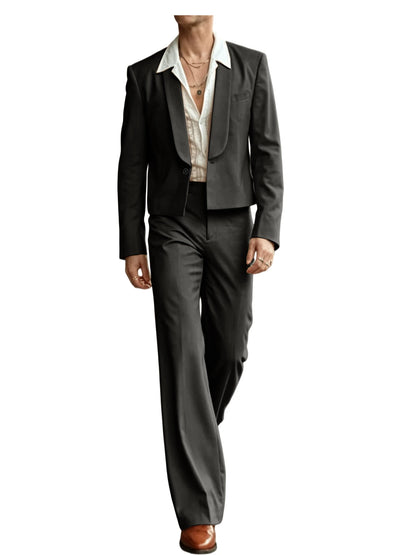 Cropped Blazer Flare Pants Tuxedo Set