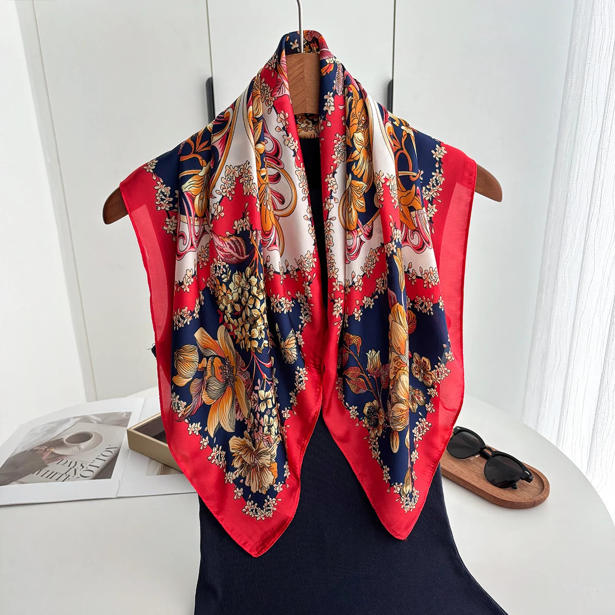 Satin Print Elegant Square Scarf