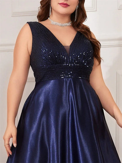 Plus Size Satin Sequin Evening Dress