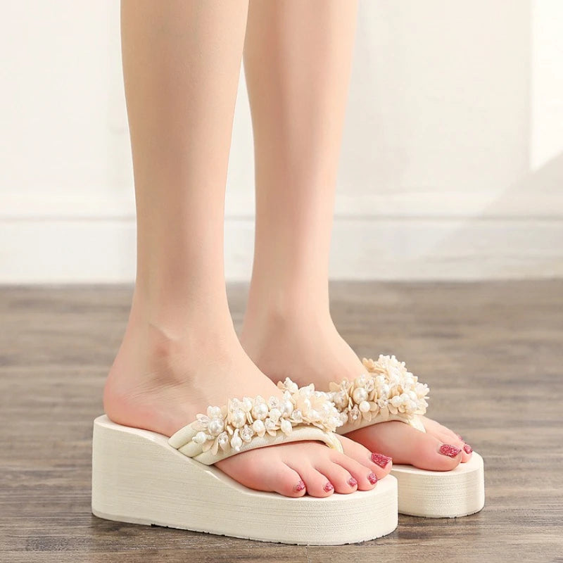 Bead String Wedge Flip Flops