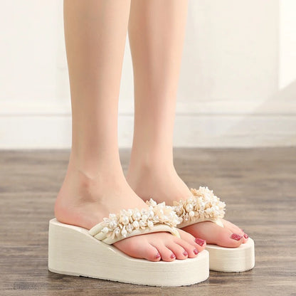 Bead String Wedge Flip Flops