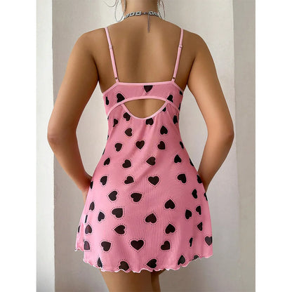 Heart Print Bow Camisole Nightgown