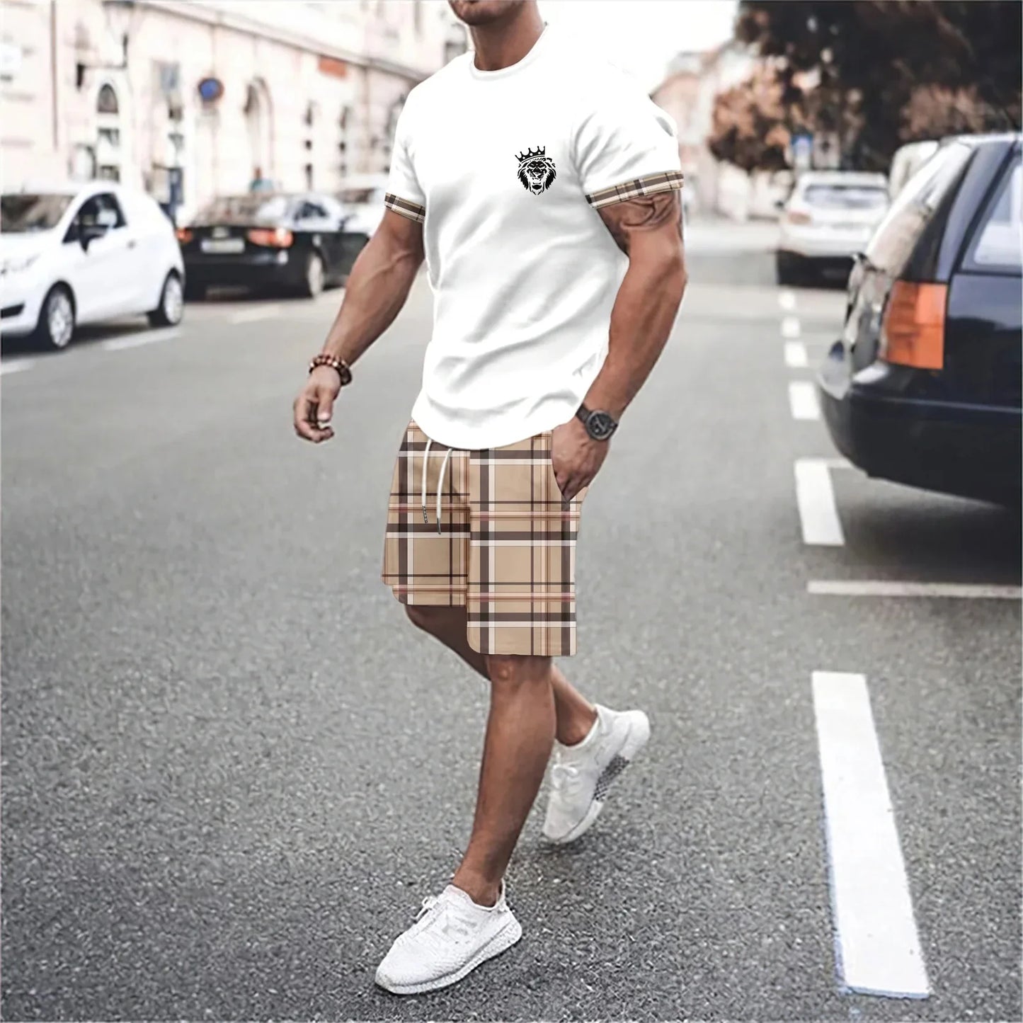 3D Print Round Neck Shorts Set