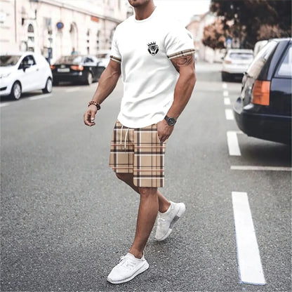 3D Print Round Neck Shorts Set