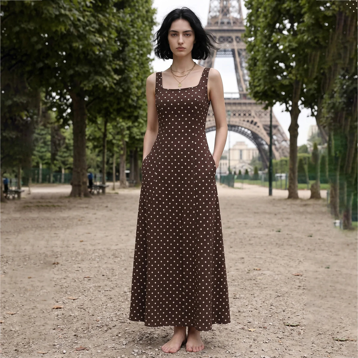 Polka Dot Sleeveless A-Line Dress