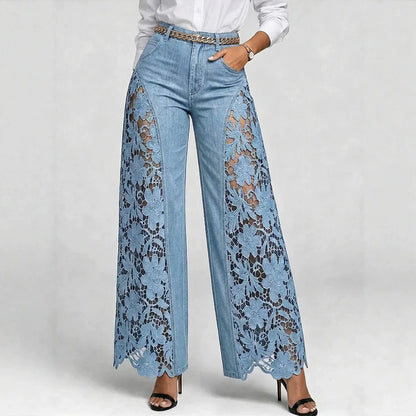 Lace Hollow-Out Wide-Leg Jeans