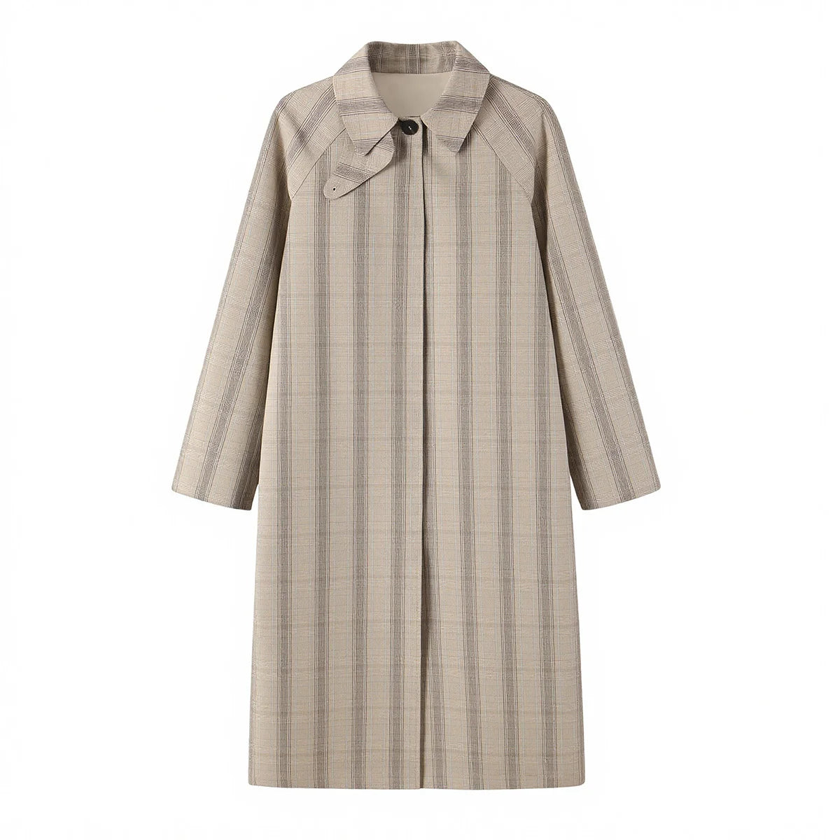 Plaid Single-Breasted Trench Coat