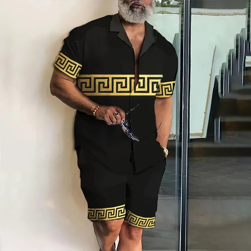 Vintage Button-Down Shirt Shorts Set