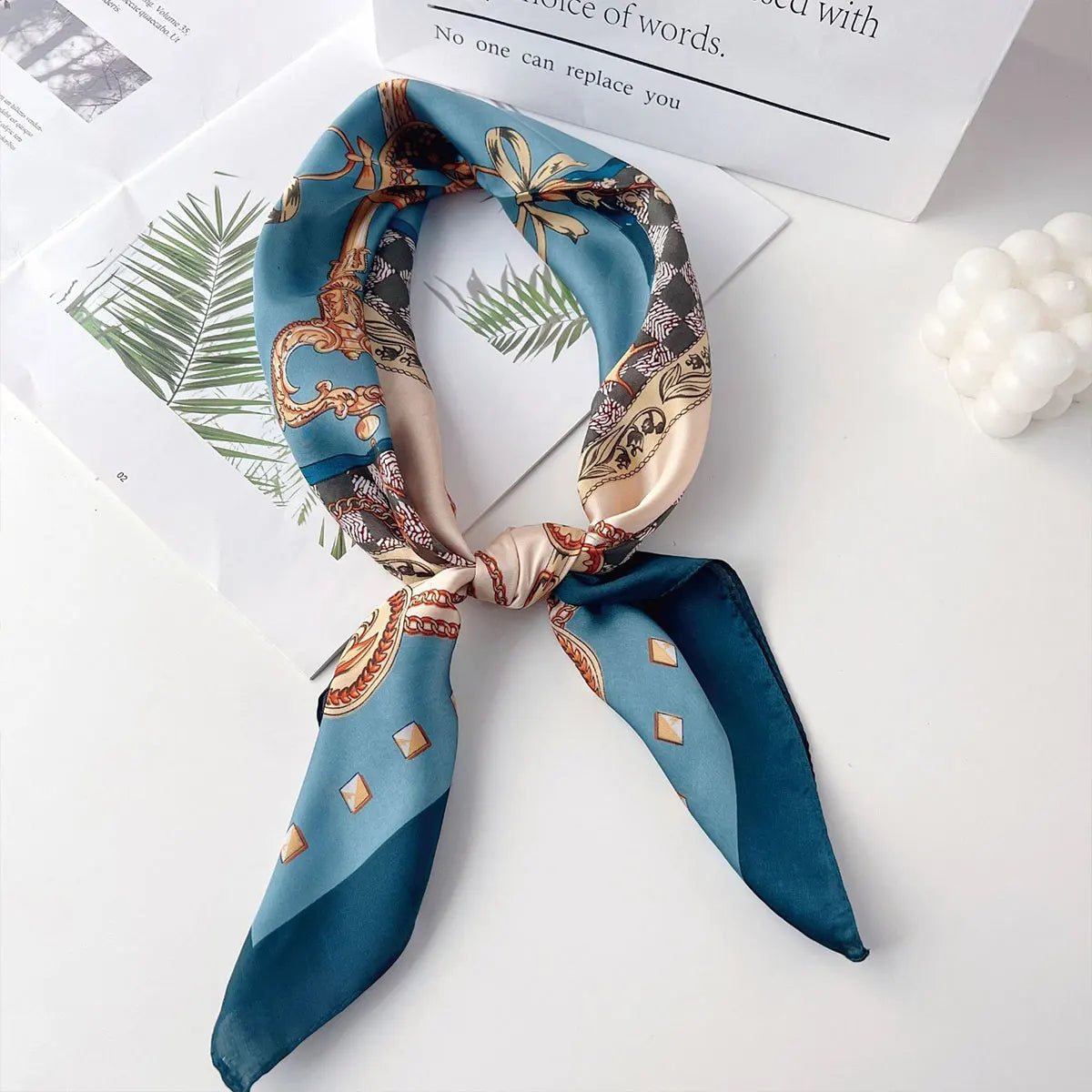 Korean Silk Print Square Scarf