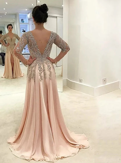 Luxury Beading Long Sleeve Dress