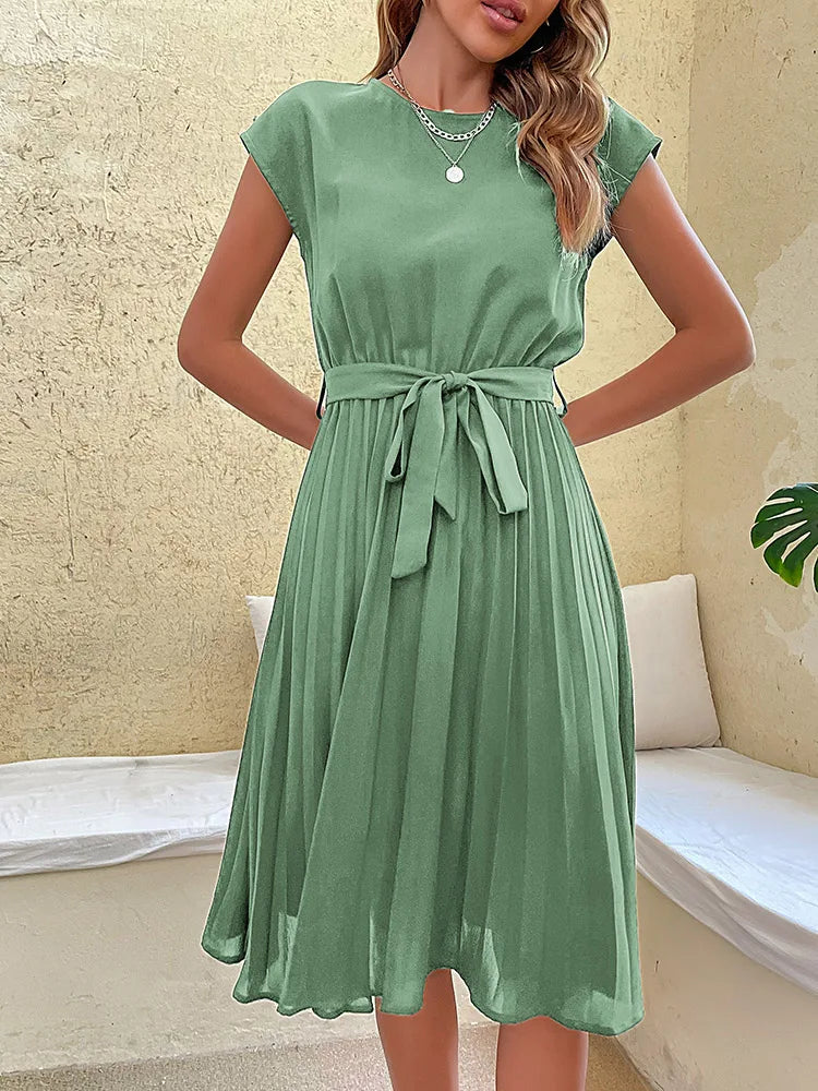 Pleated Flying-Sleeve Dress