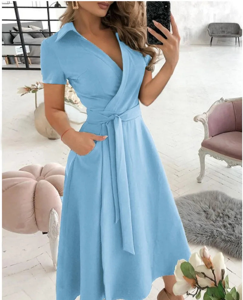 Printed V-Neck Sash Dress