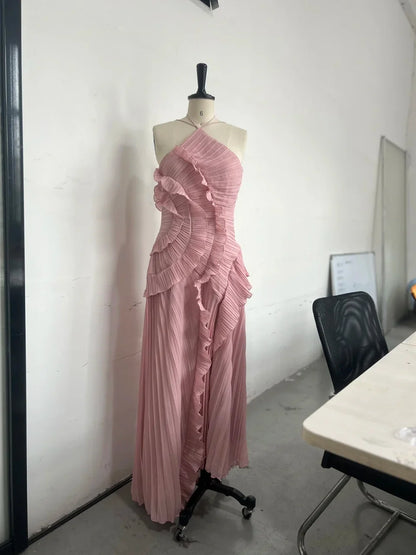 Pleated Halter Maxi Dress