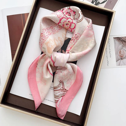 Satin Floral Print Square Scarf