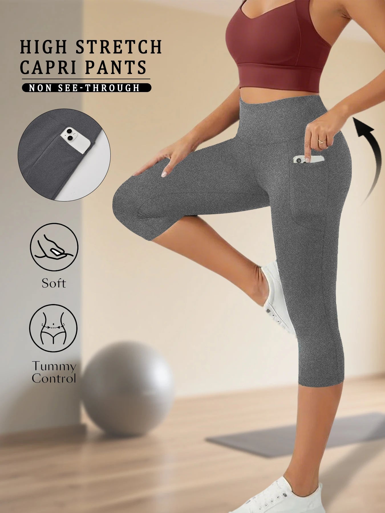 High Waist Pocket Capris
