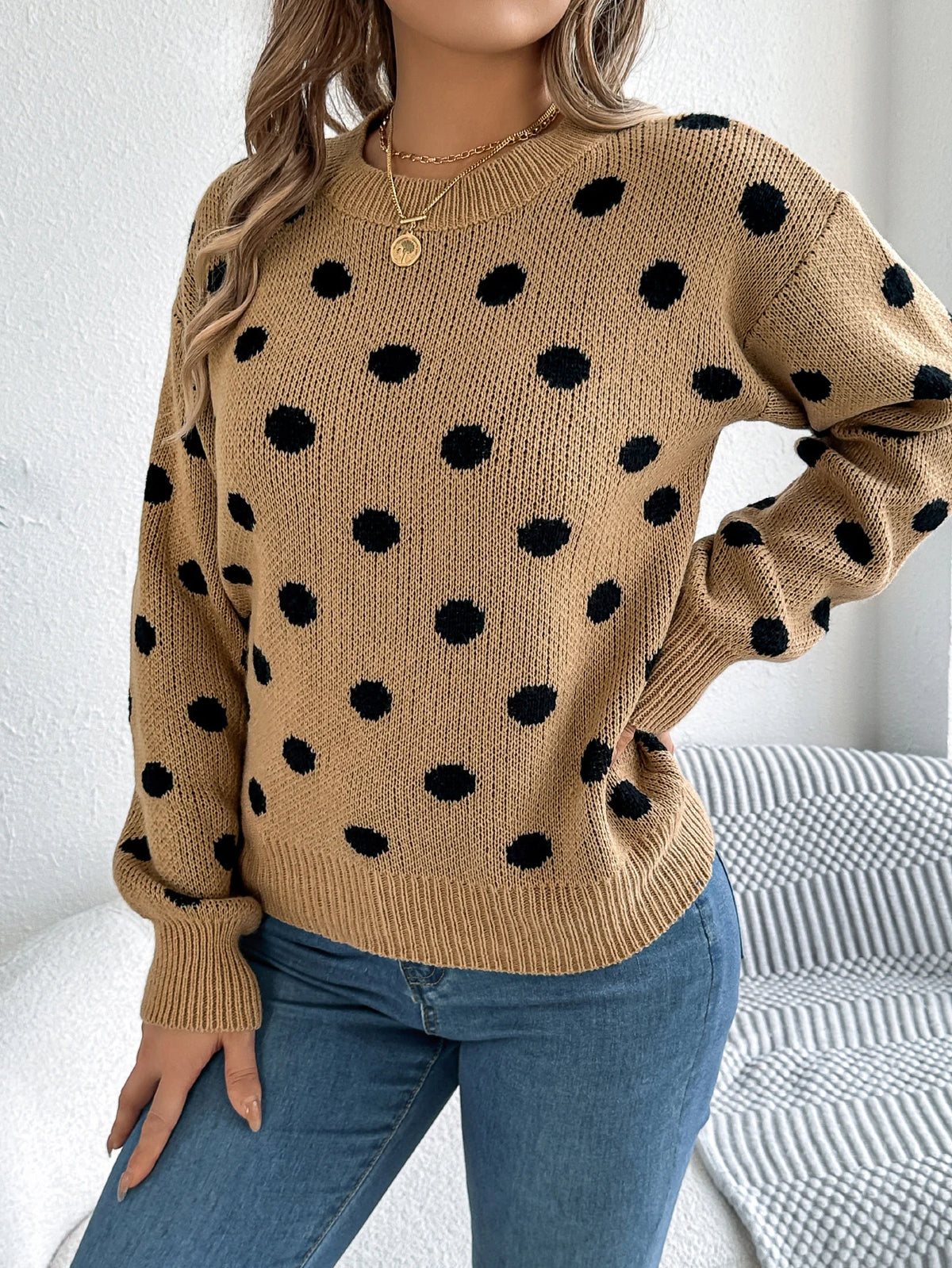 Polka Dot Lantern Sleeve Sweater