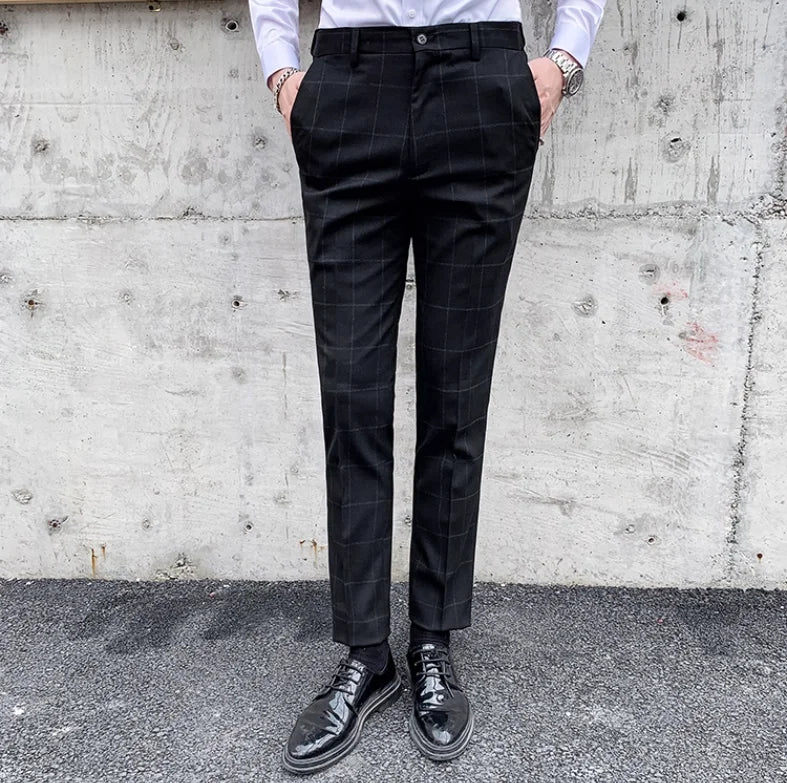 Plaid Striped Slim Suit Trousers