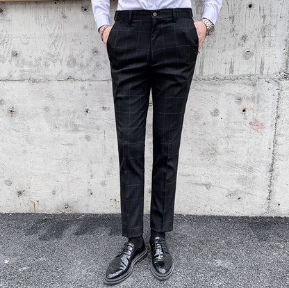 Plaid Striped Slim Suit Trousers
