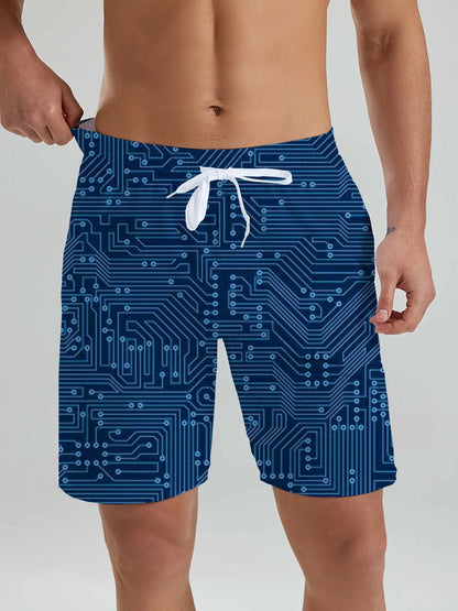 Hawaiian Math Print Beach Shorts