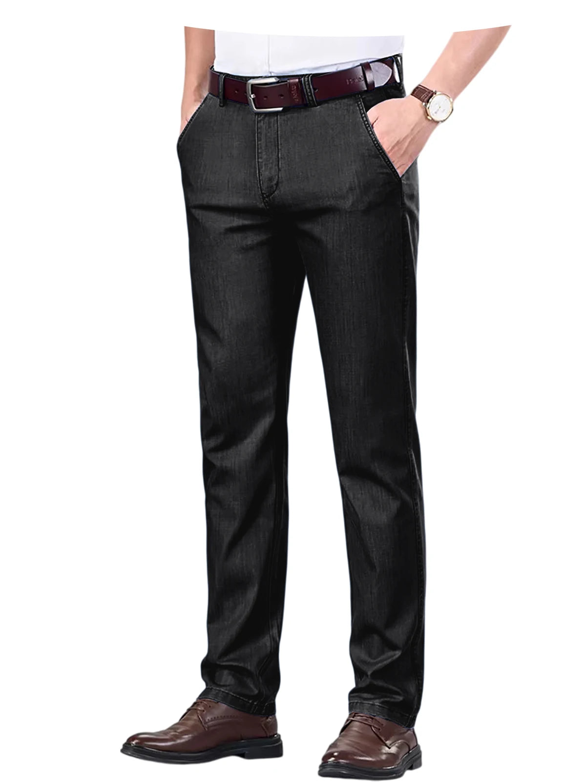 Straight Leg Denim Dress Pants