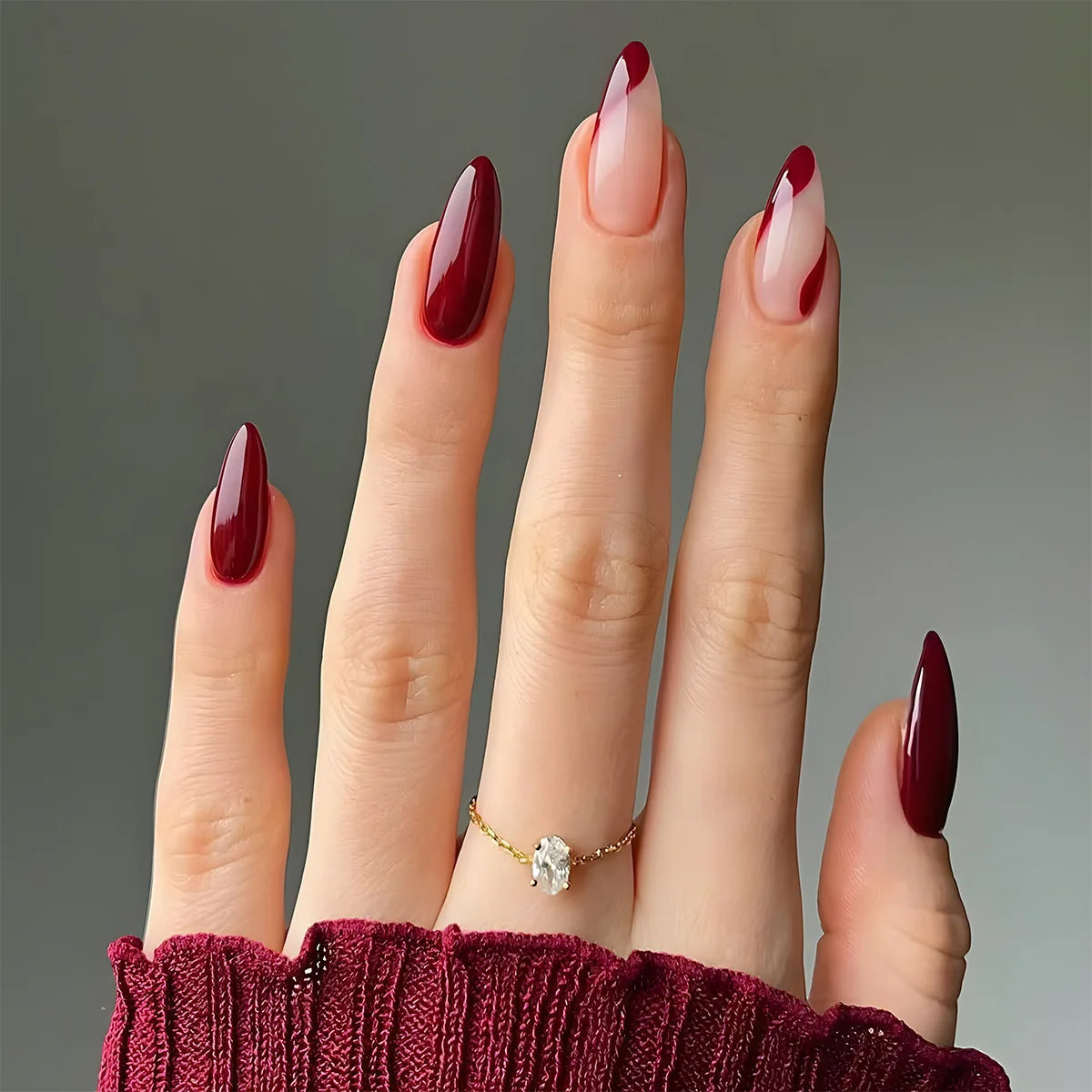 Wine Red Almond Press On Nails