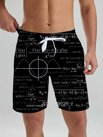 Hawaiian Math Print Beach Shorts