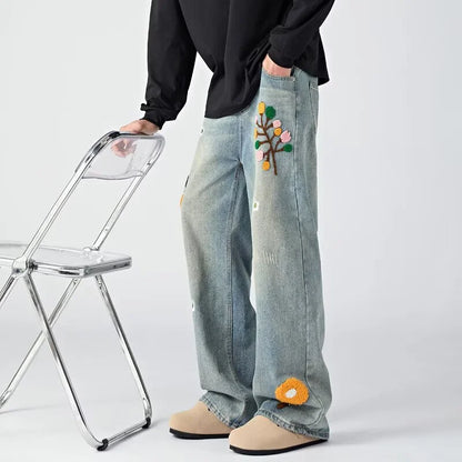 Floral Embroidered Baggy Jeans
