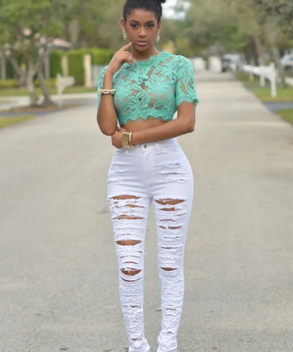 High Waist Ripped Skinny Jeans