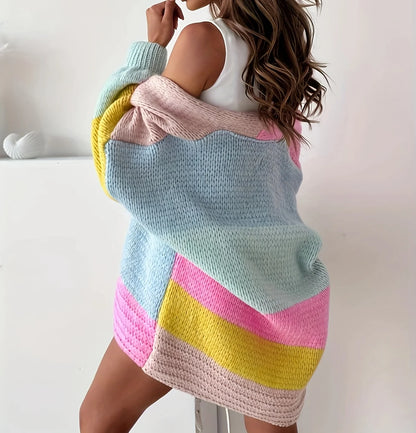 Color Block Lantern Sleeve Cardigan