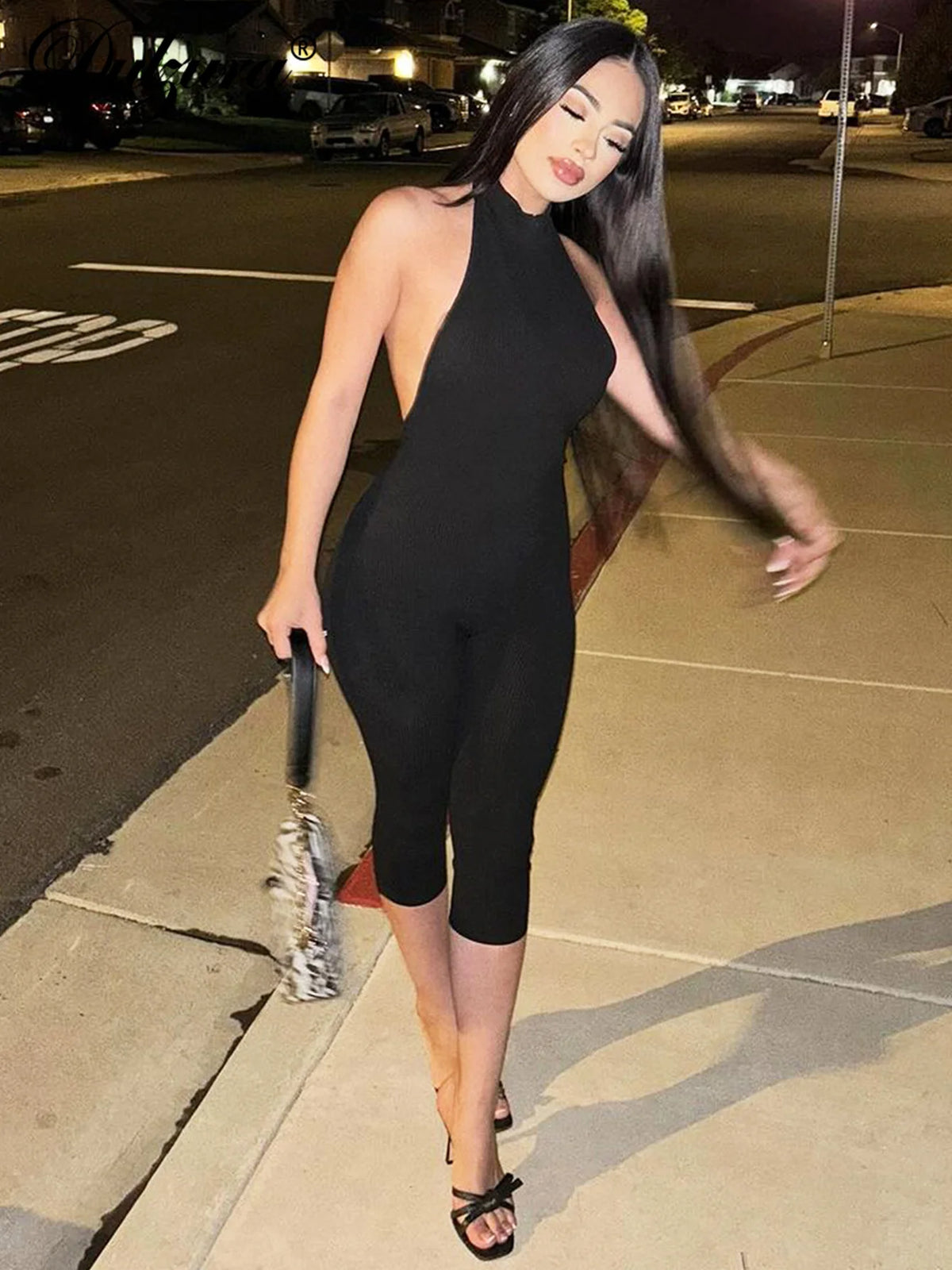Halter Backless Ribbed Jumpsuit