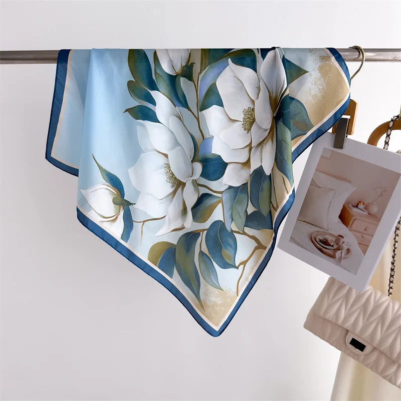 Lotus Print Silk Square Scarf