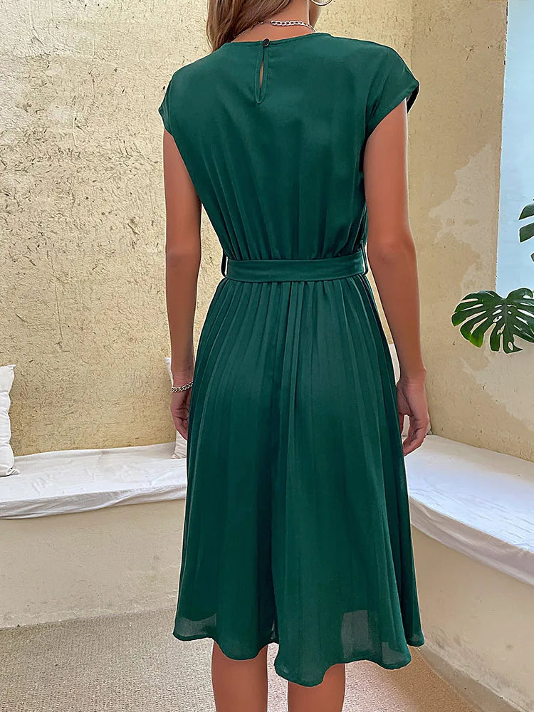 Pleated Flying-Sleeve Dress