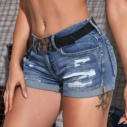 Mid-Waist Button-Fly Denim Shorts