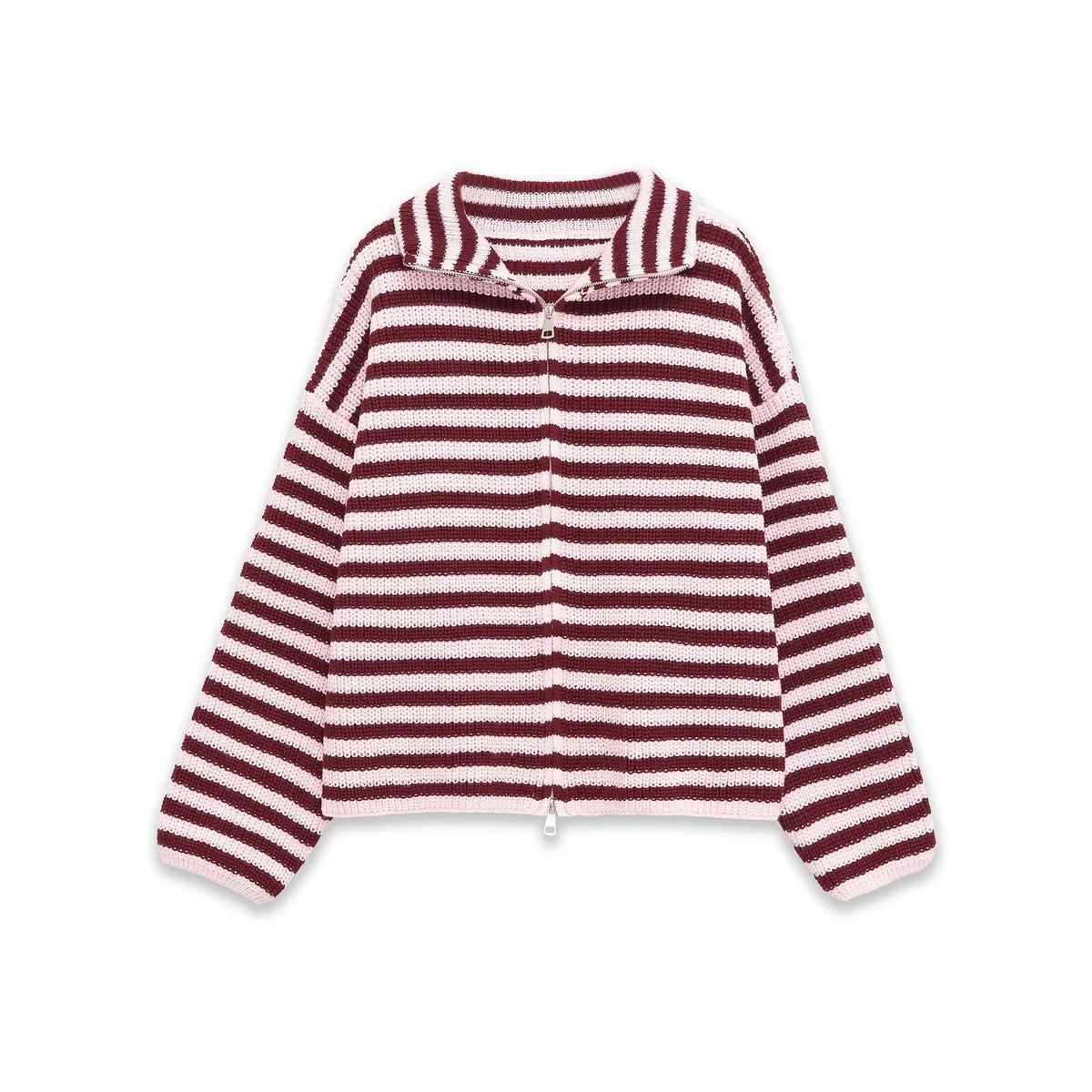Striped Zip-Up Knit Cardigan