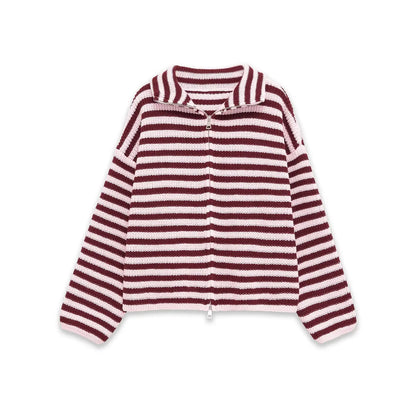 Striped Zip-Up Knit Cardigan