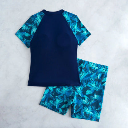 Printed Short Sleeve Tankini