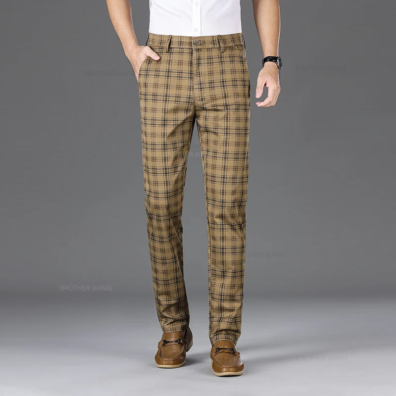 Cotton Plaid Slim Fit Trousers