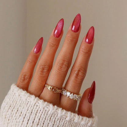 Wine Red Almond Press On Nails