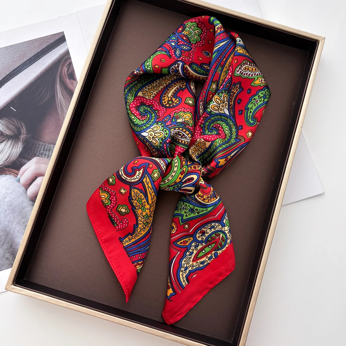 Cashew Print Silk Square Scarf