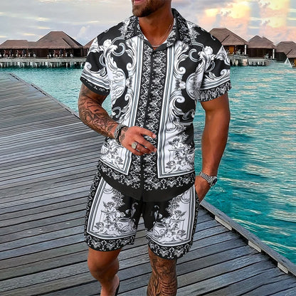 Vintage Button-Down Shirt Shorts Set