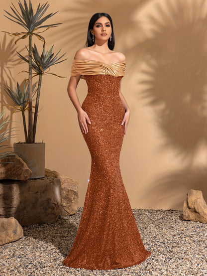 Off-The-Shoulder Pleated Hip-Hugging Dress