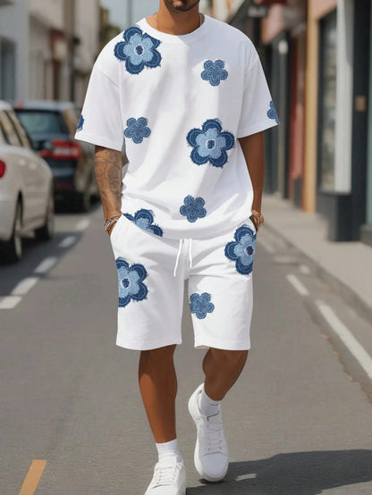 Floral Graphic O-Neck Shorts Set
