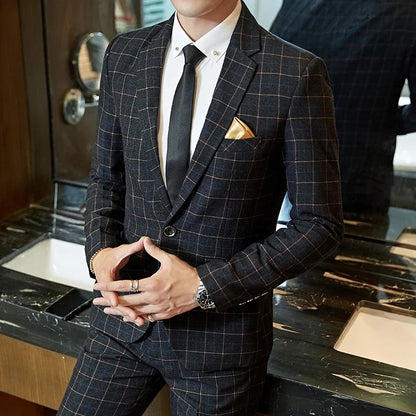 Plaid Slim-Fit Wedding Gentleman Suit