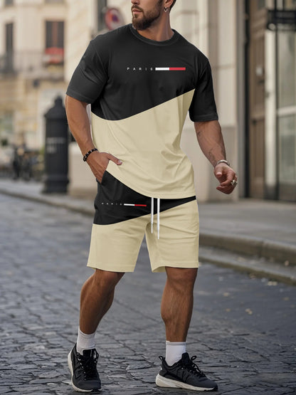 Striped Print Short-Sleeve Sports Set