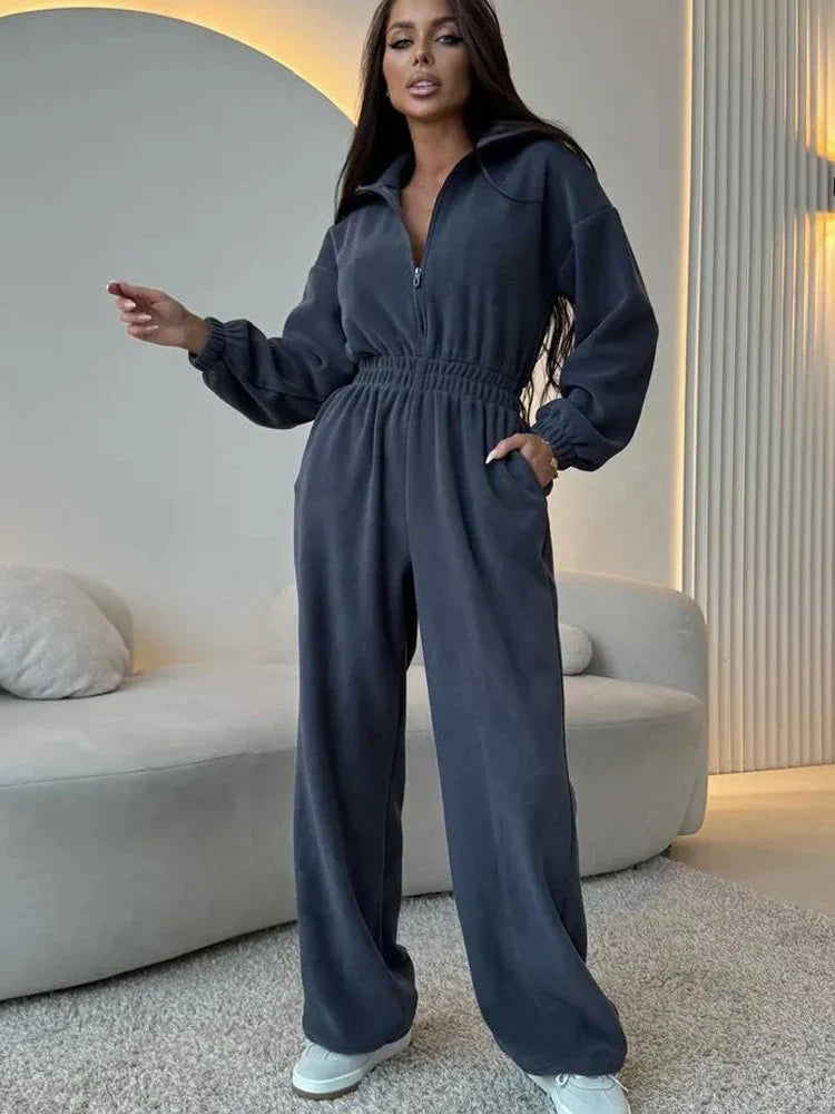 Half-Zip Lounge Jumpsuit