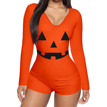 Halloween Print Long-Sleeve Jumpsuit